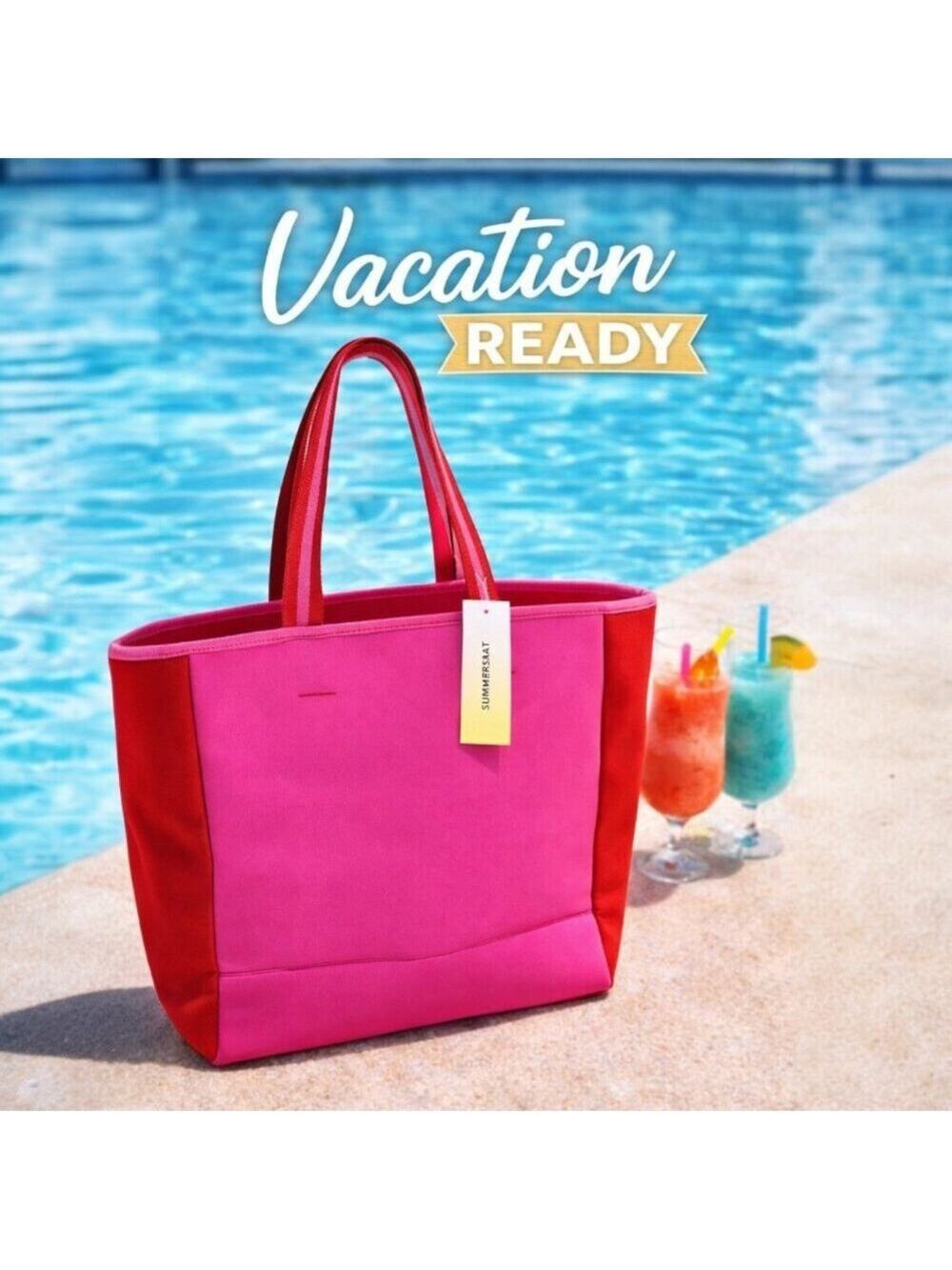 Summersalt Neoprene Tote NWT | Pink Red Colorblock Beach Travel Bag | Light Fun